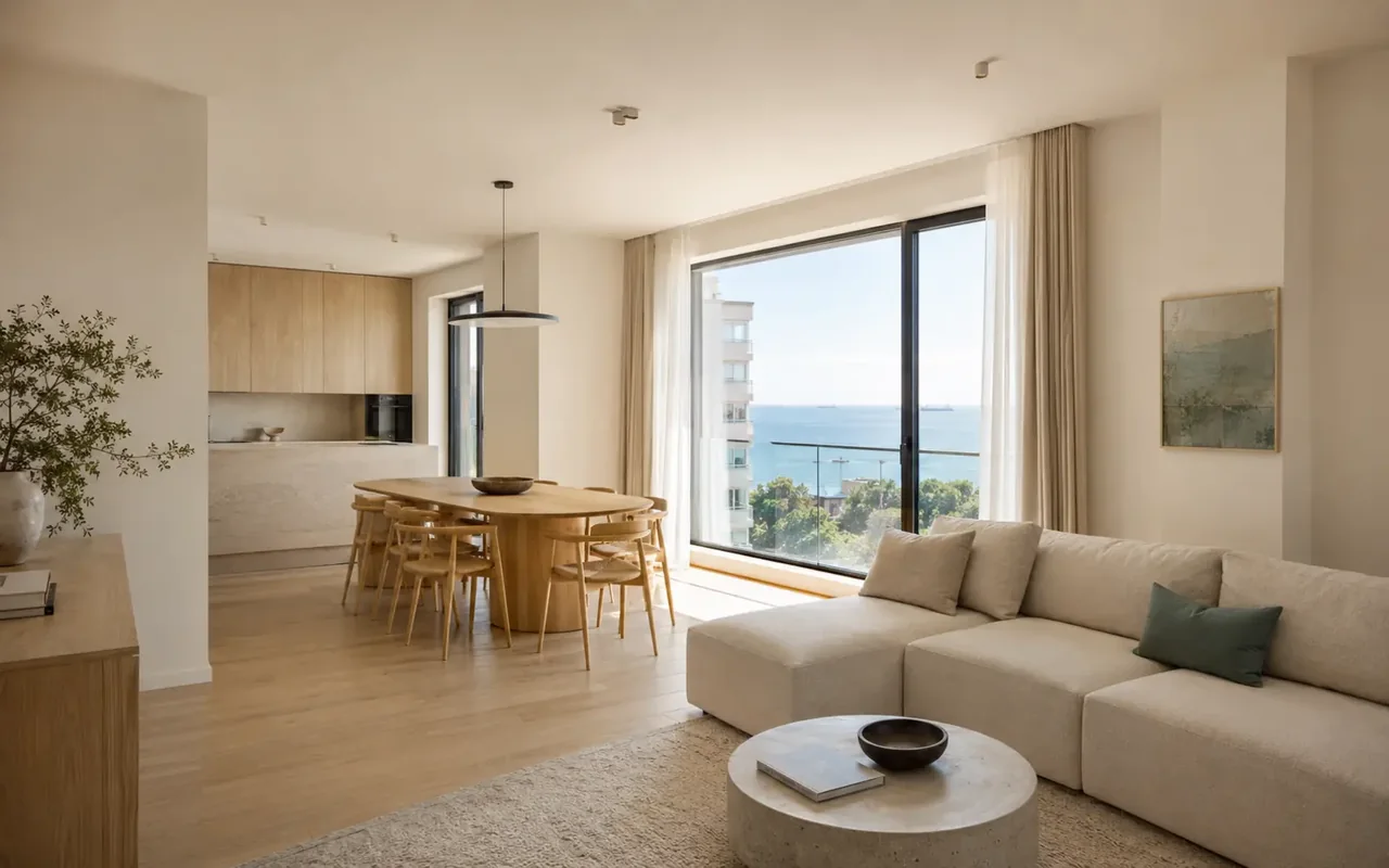 Living luminos cu vedere spre mare